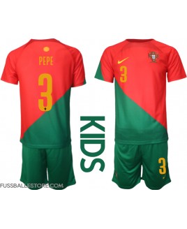 Günstige Portugal Pepe #3 Heimtrikotsatz Kinder WM 2022 Kurzarm (+ Kurze Hosen)